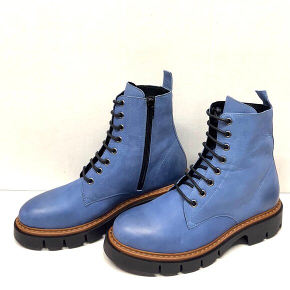 MIZ MOOZ LEATHER BOOTS LACE UP SIDE ZIP BLUE 37EU / 7US NEW # Z-60 - Picture 5 of 5